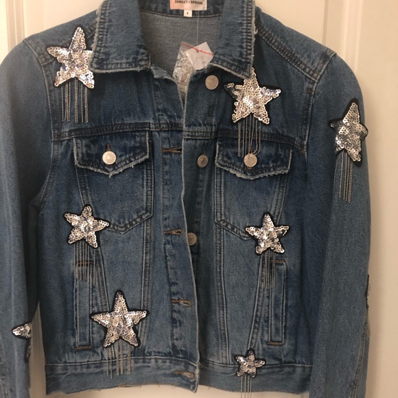Sunset and Spring women’s denim jacket embellished - Picture 2 of 12